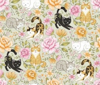 Cottage Cat Coquette on Sage Green carta da parati