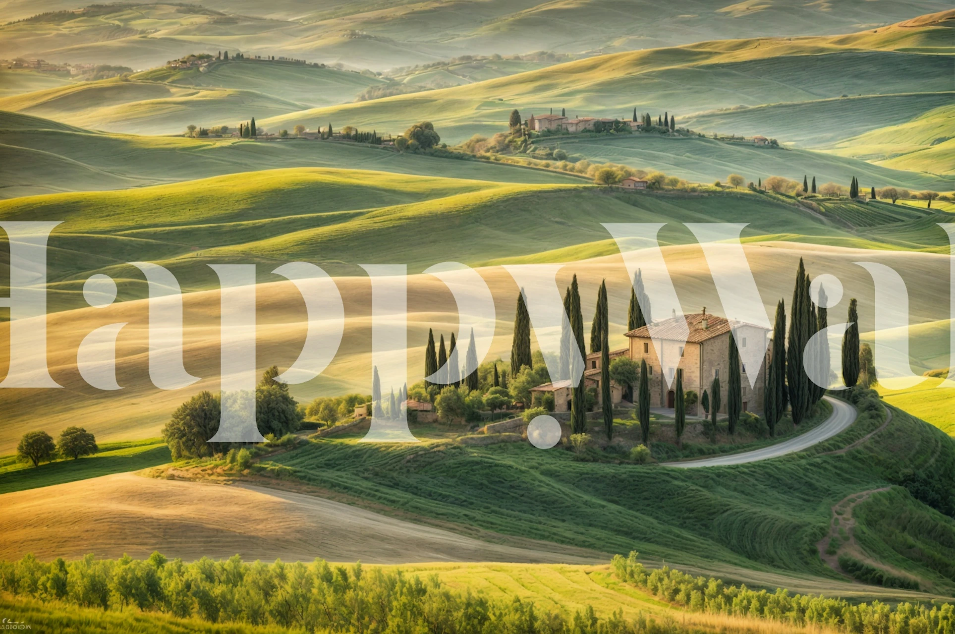 Scenic wallpaper af toskansk landskab i et rum