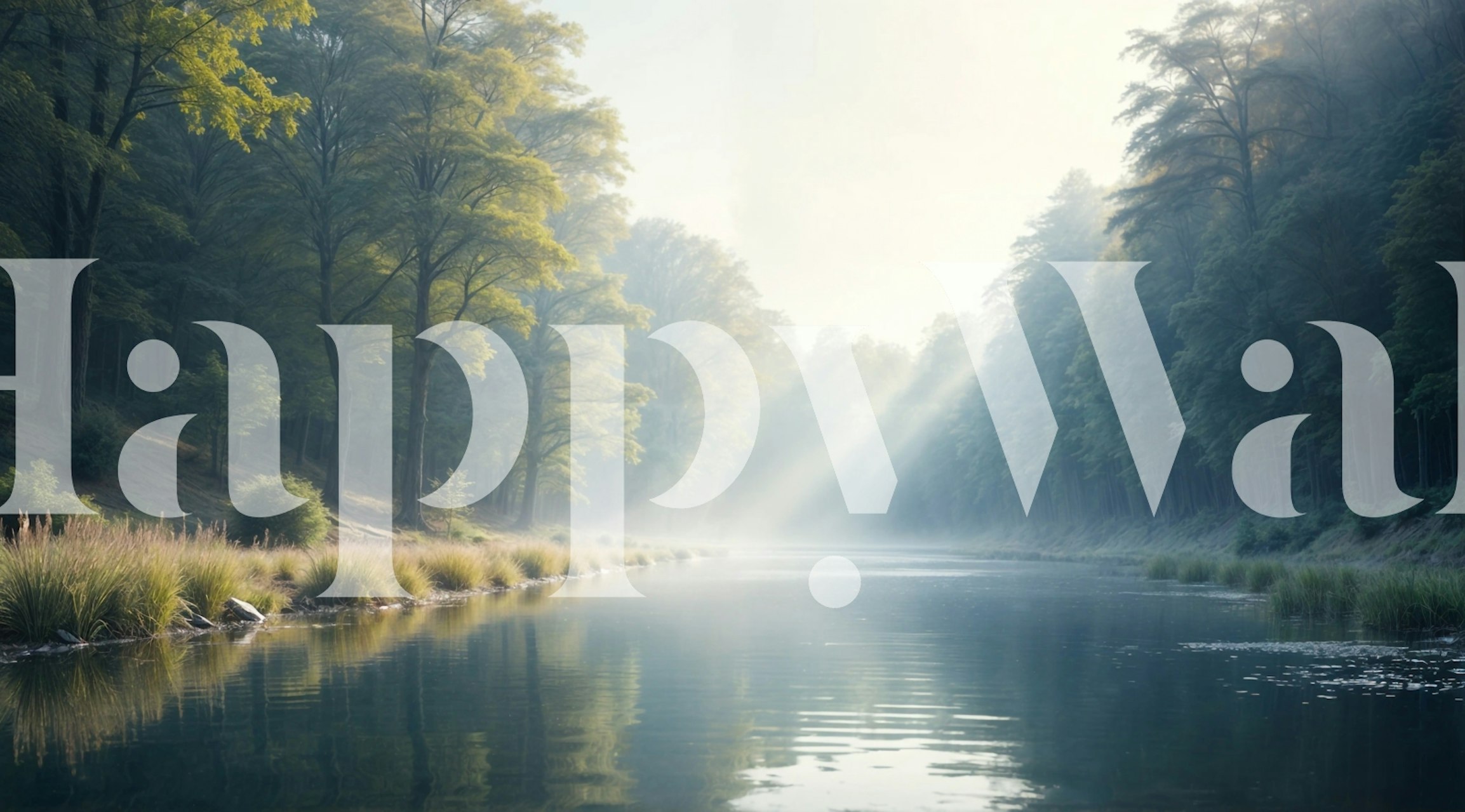 Papel de parede Sunlit Misty Forest Scene em um quarto