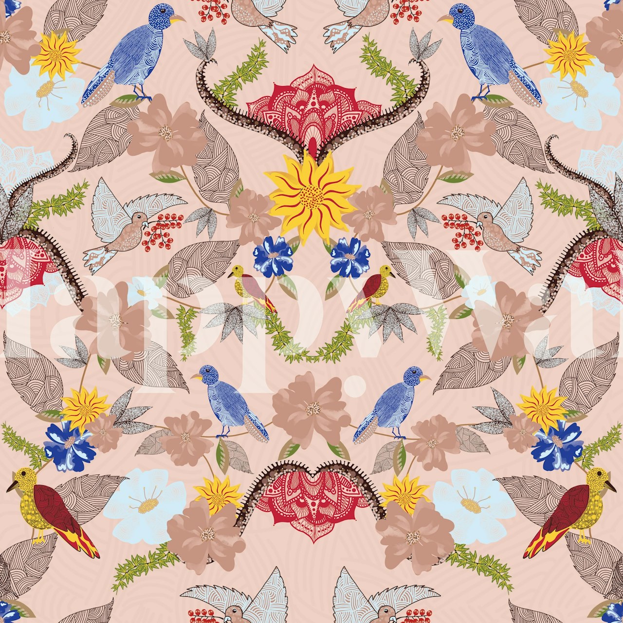 Bunte Vogel Tapete in einem Raum