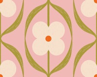 Retro Daisy Flowers Pink and Green tapete