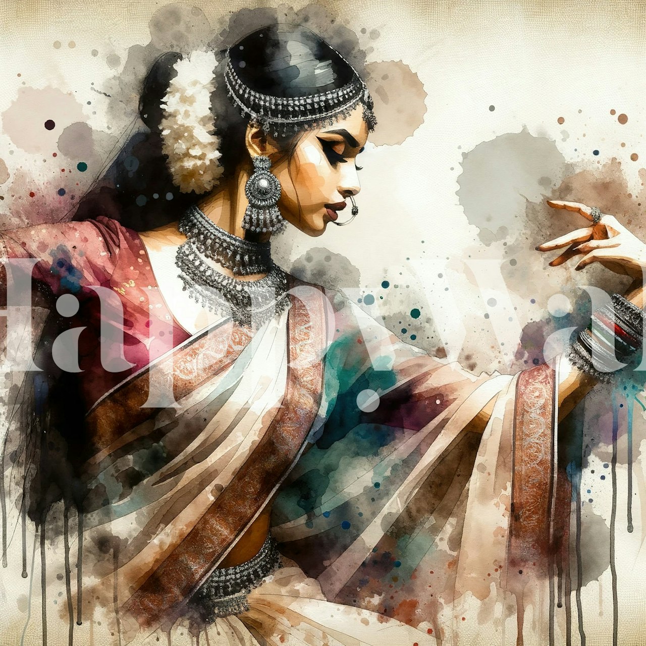 Σχέδιο ταπετσαρίας Watercolor Indian Woman Dancer