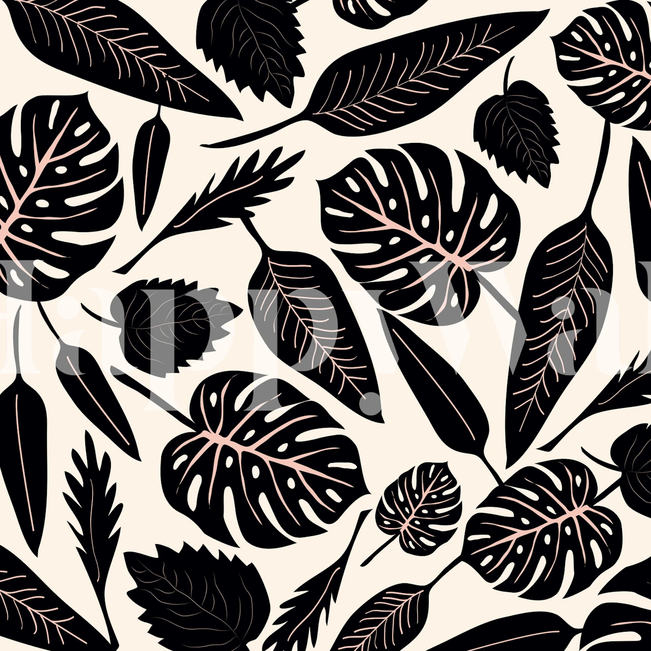 Monstera Leaves - Black wallpaper in a modern room