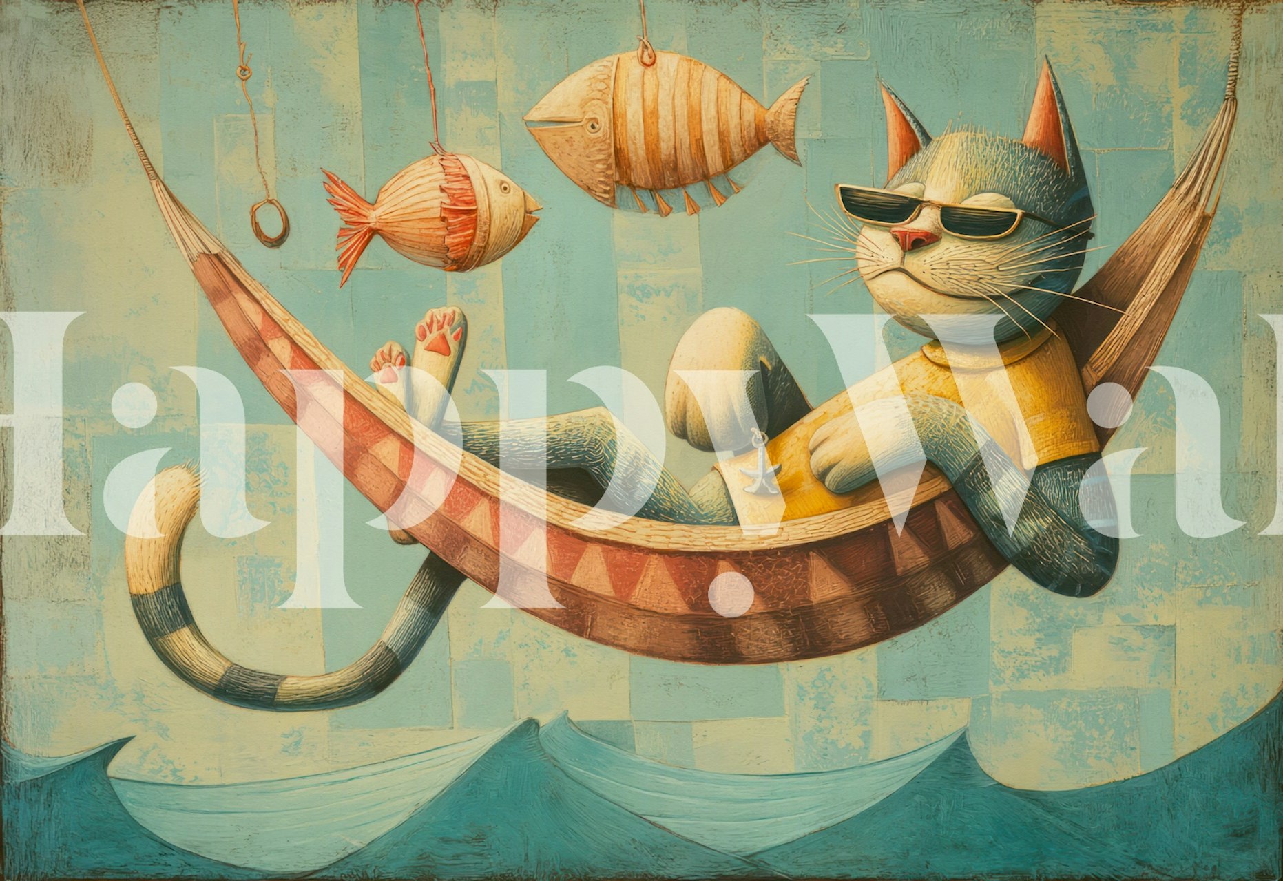 Whimsical Relaxed Cat Vibes wallpaper in a room