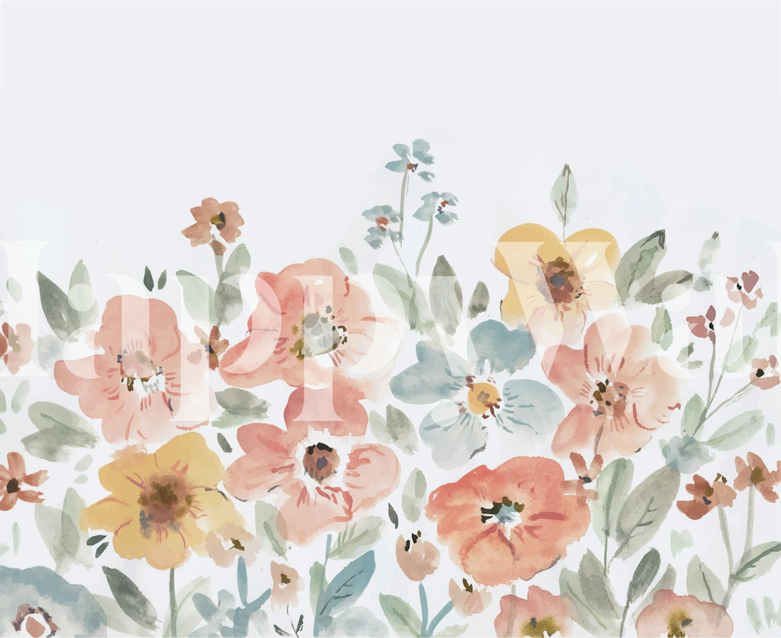 Colorful floral pattern with pink and yellow flowers on a white background wallpaper