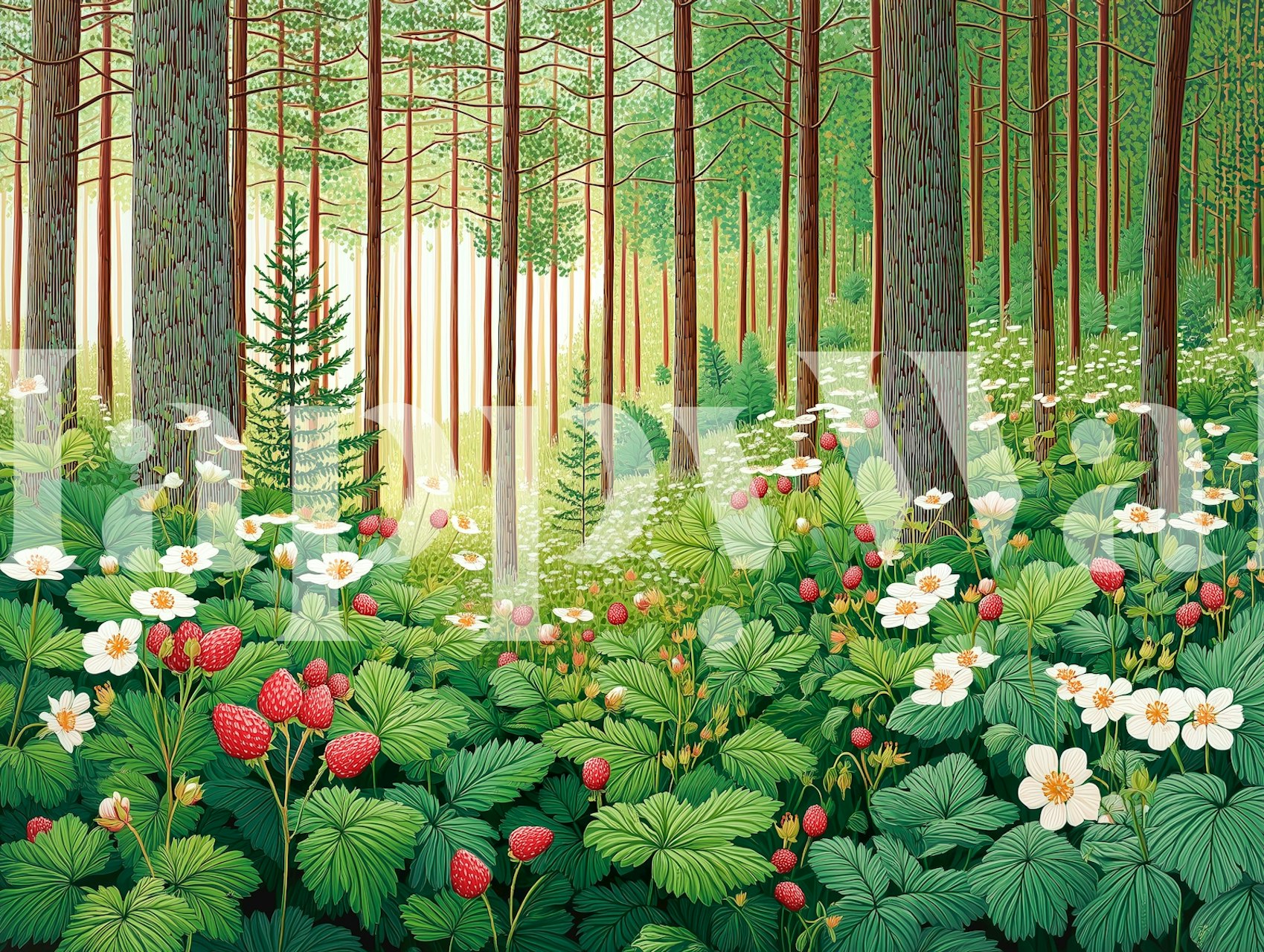 Strawberry Forest Dream-tapet i et rom