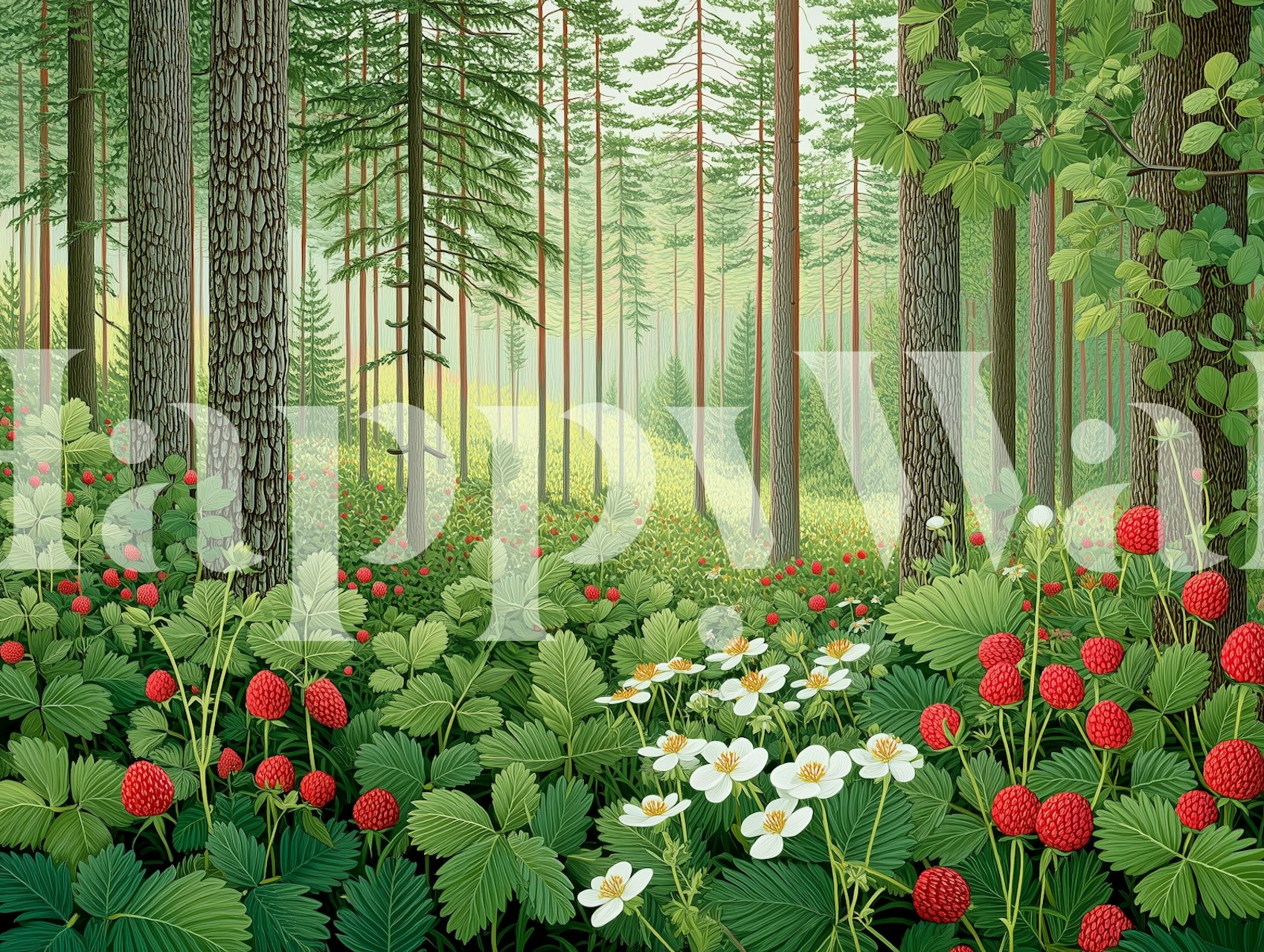 Wild Strawberry Meadow tapetdesign