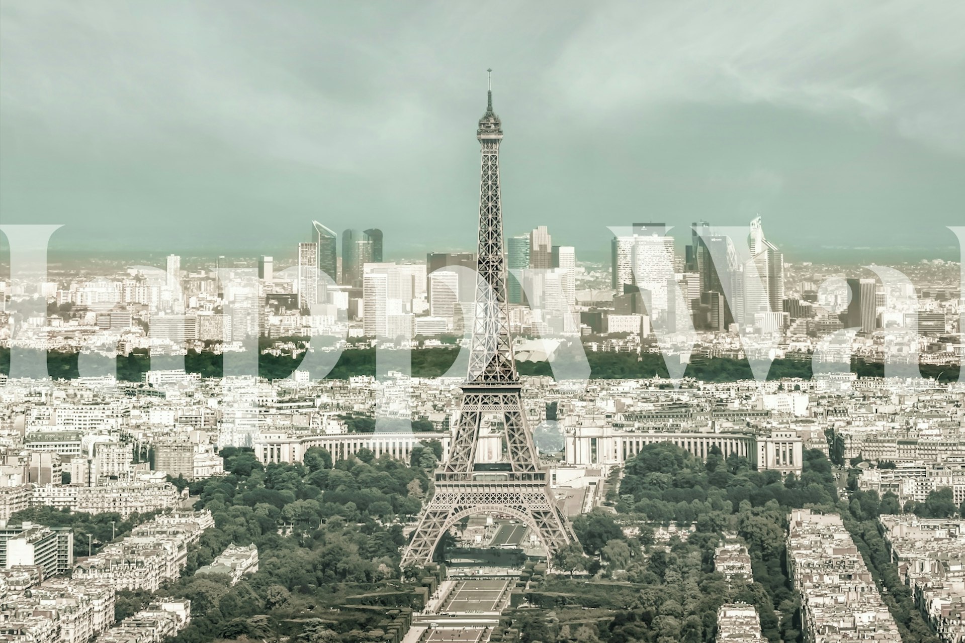 Ταπετσαρία vintage αστικού τύπου Paris Skyline σε ένα δωμάτιο