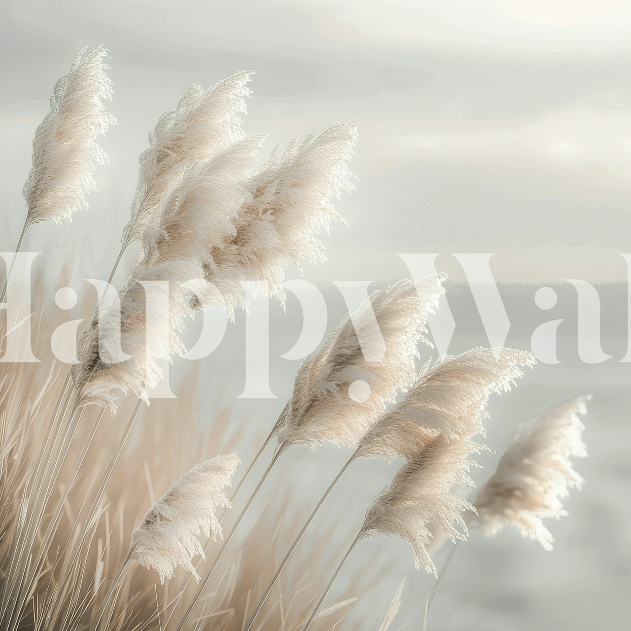 Pampas grass wallpaper in a cozy room