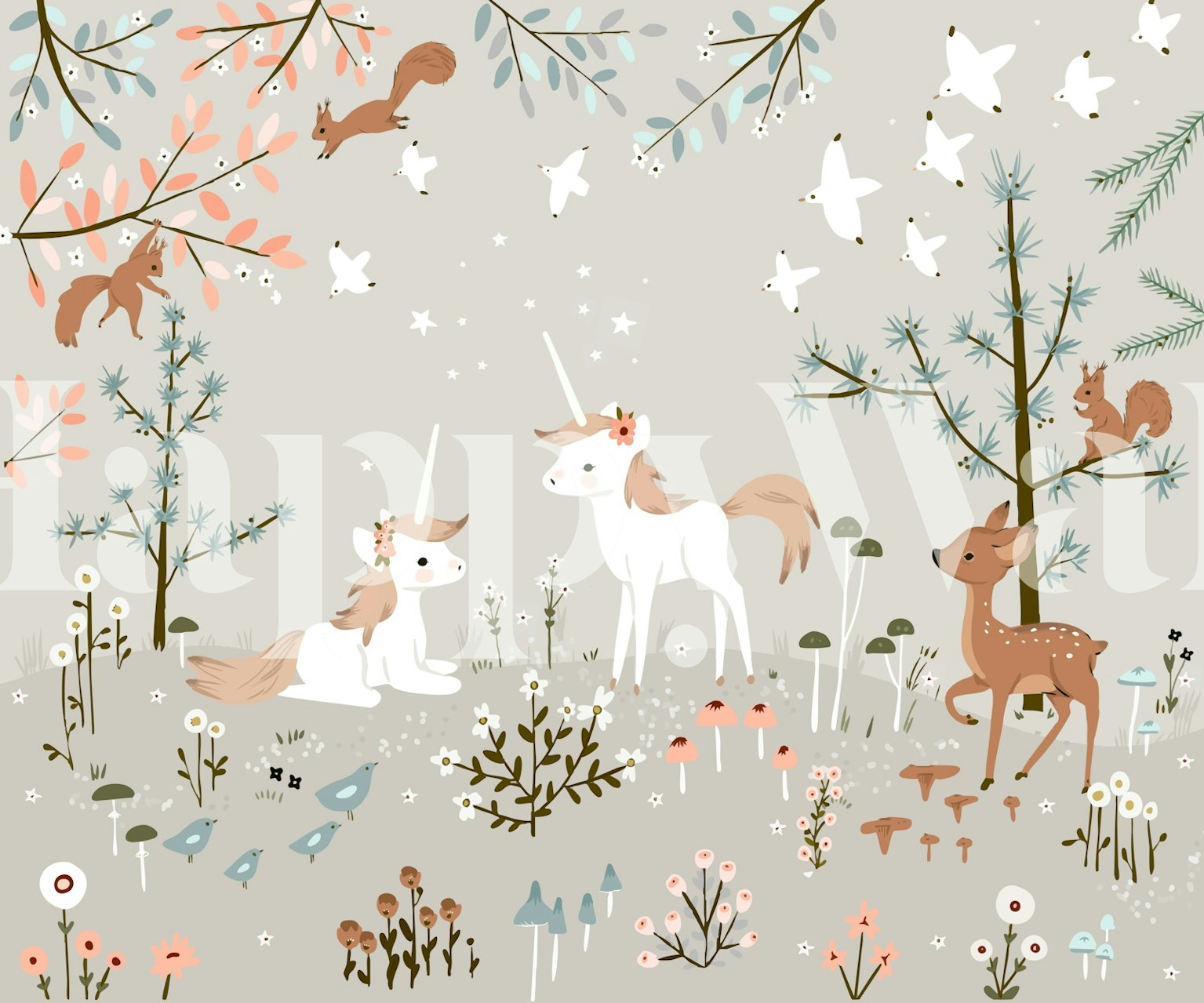 Diseño de papel tapiz Unicorn Field en una habitación