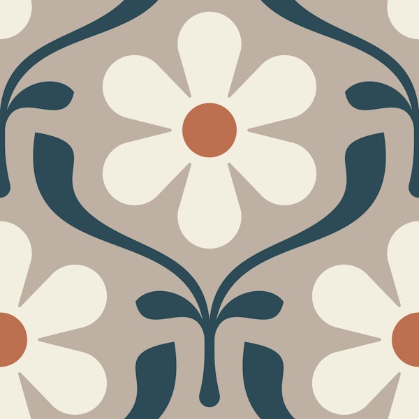 Retro Daisy Blooms in Beige - S