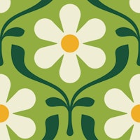 Retro Daisy Blooms in Green - S tapeta