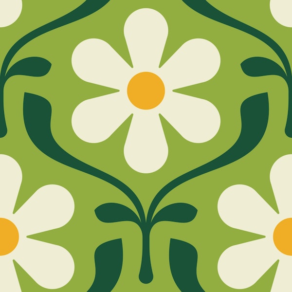 Retro Daisy Blooms in Green - S