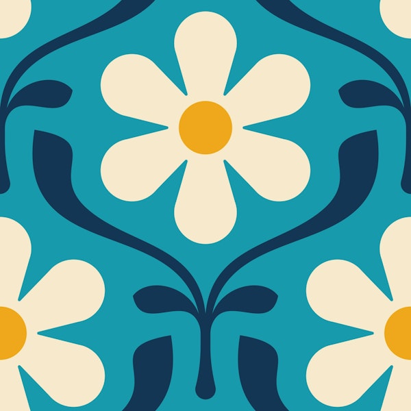 Retro Daisy Blooms in Blue - S
