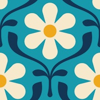 Retro Daisy Blooms in Blue - L tapeta