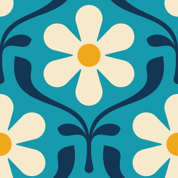 Retro Daisy Blooms in Blue - L