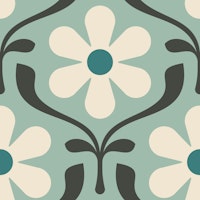 Retro Daisy Blooms in Turquoise Teal - S tapete