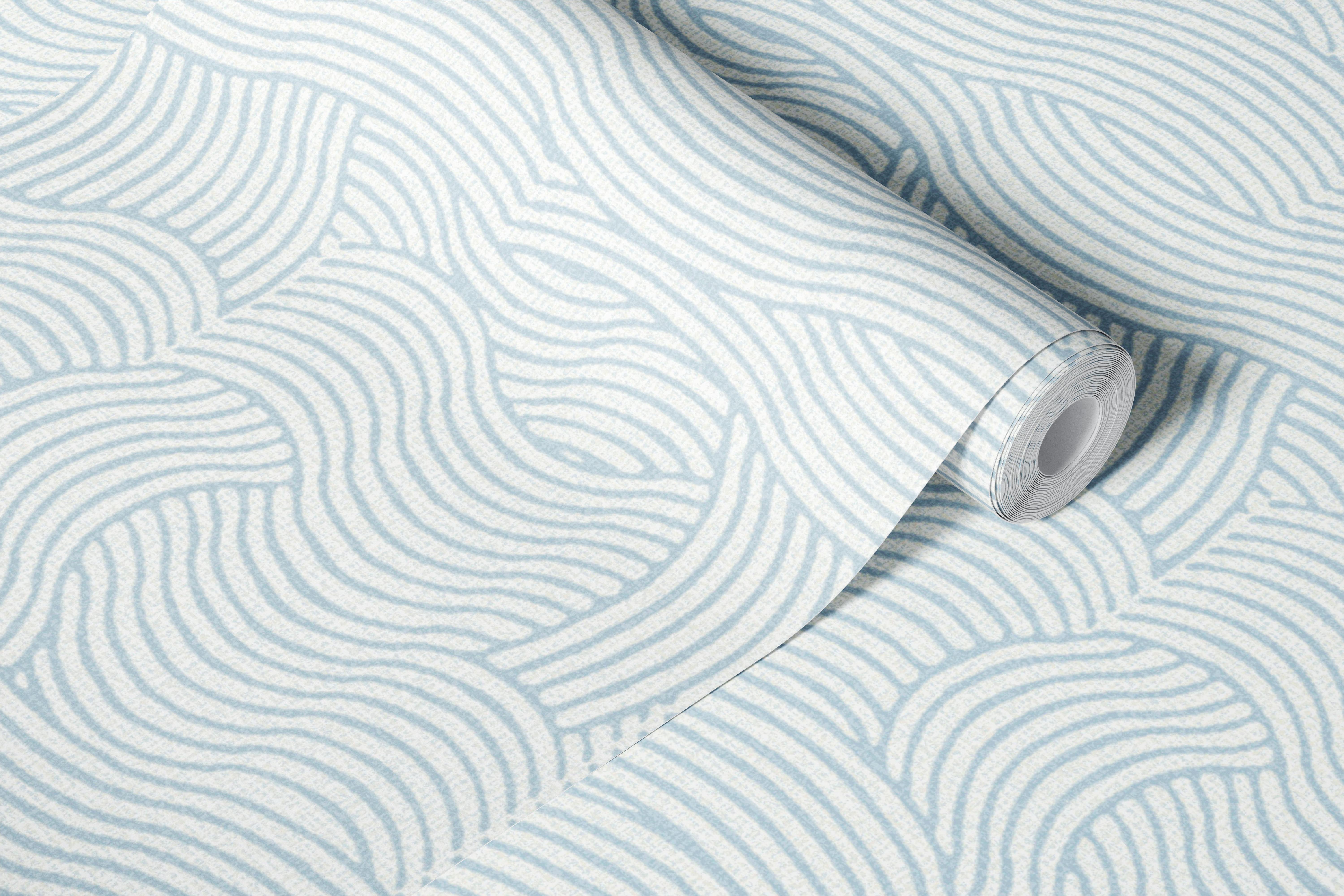 Wavy stripes pattern in soft blue and white wallpaper