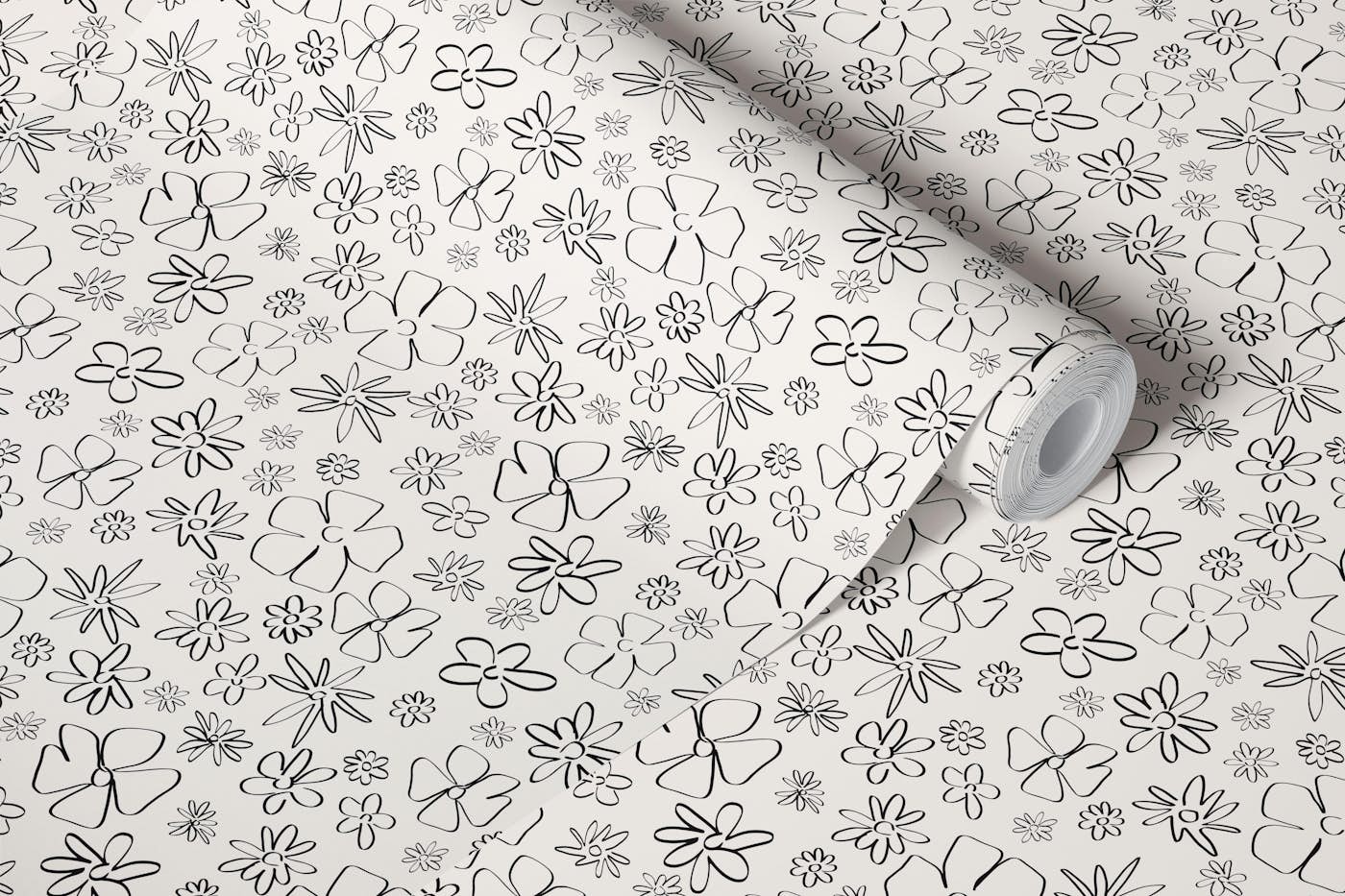 Simple Drawn Minimal Line Flowers wallpaper roll