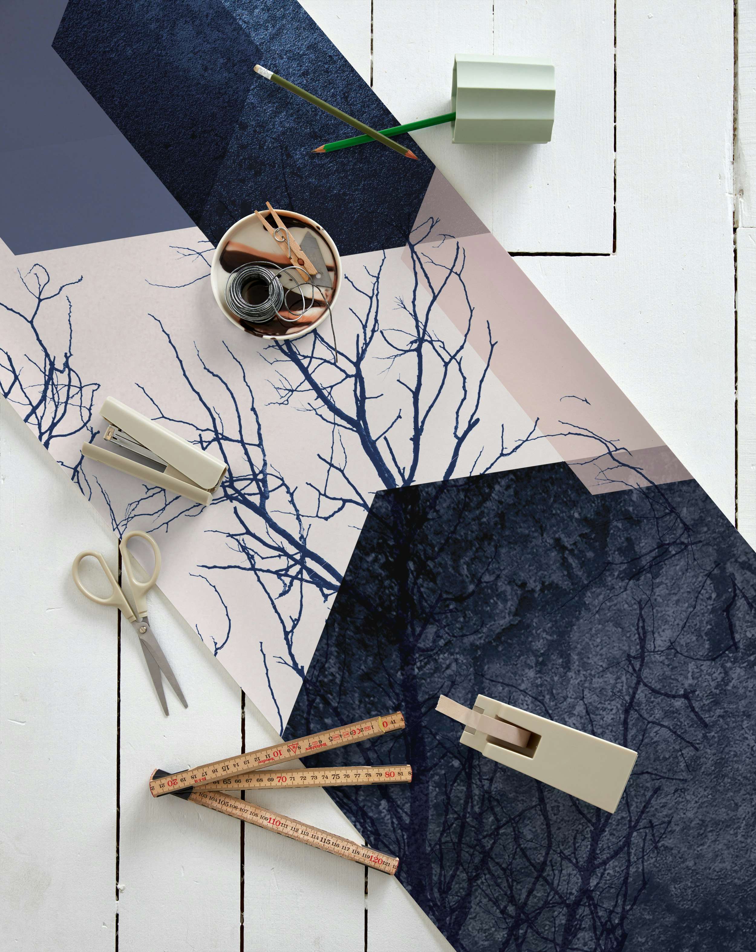 Navy Blush Abstract Geometric tapet roll