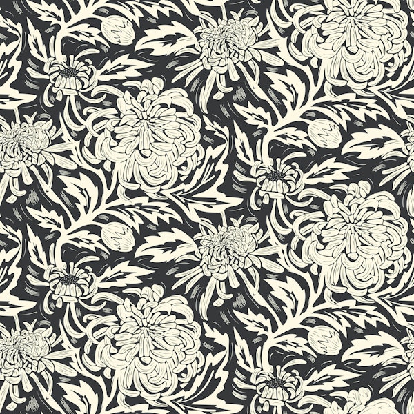 Chrysanthemum Block Print Bliss Onyx