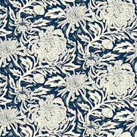 Chrysanthemum Block Print Bliss Indigo papel de parede