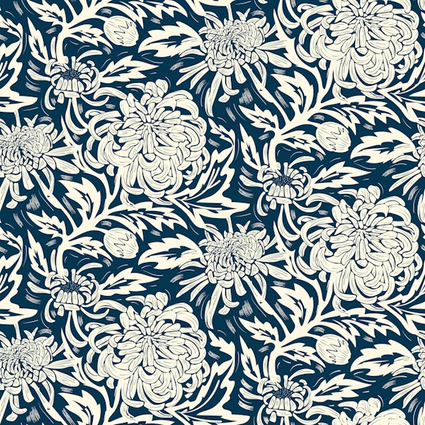 Chrysanthemum Block Print Bliss Indigo