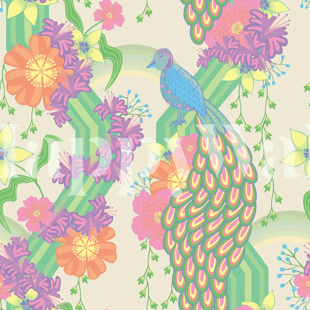 Peacock Promenade wallpaper design in a room