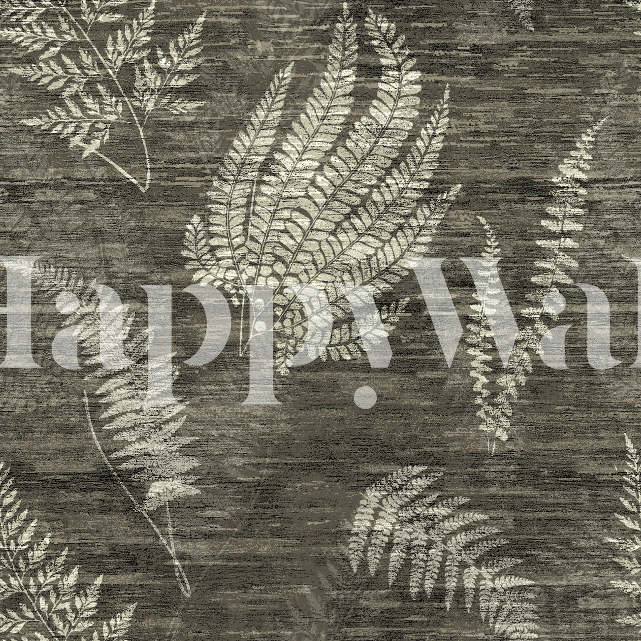 Botanical fern leaves in white on a grey textured background wallpaper