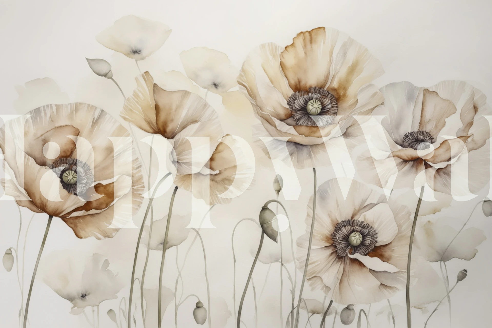 Whispering Poppies Summer Meadow wallpaper in a room
