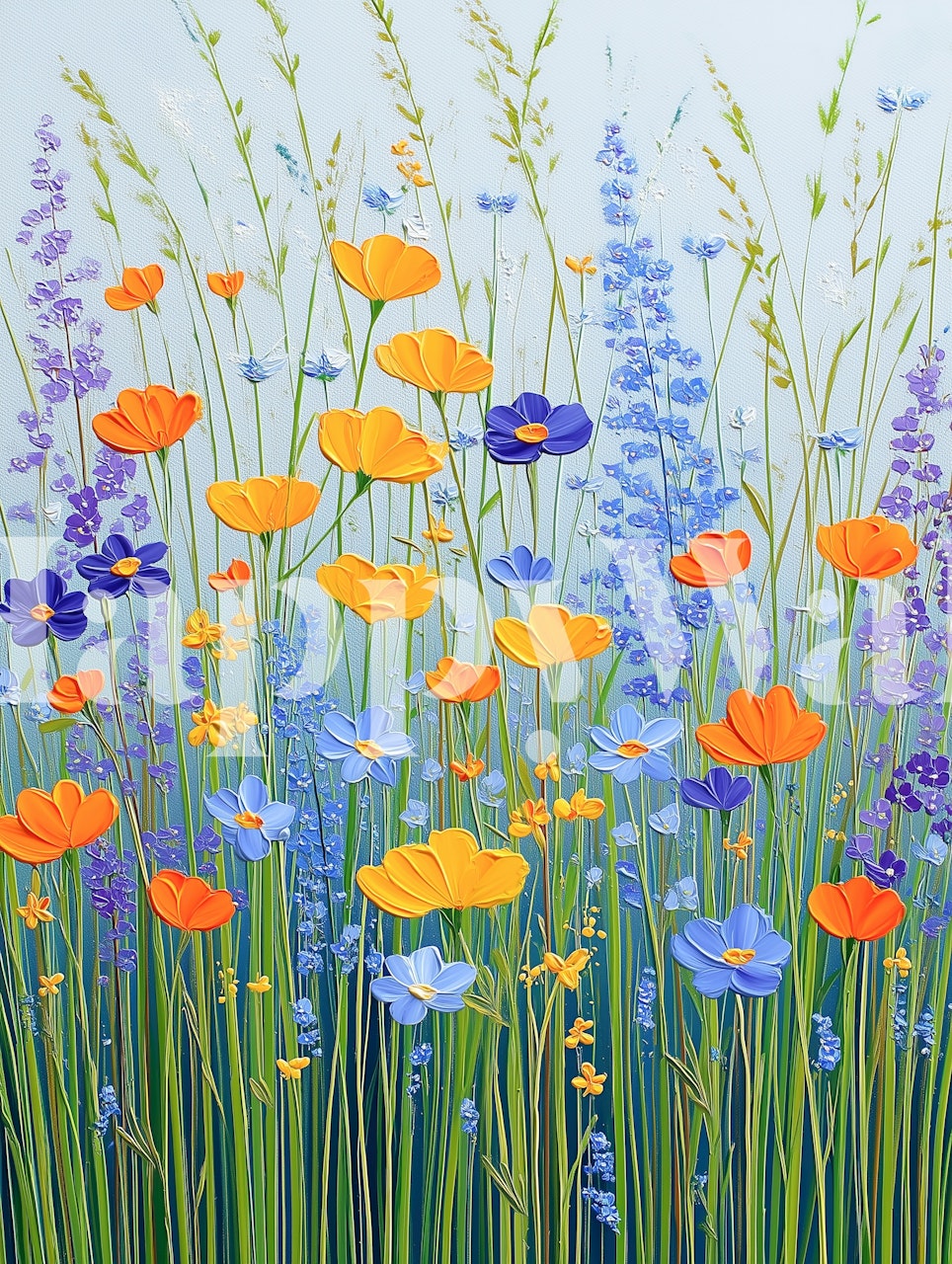 Colorful summer field wallpaper in a room