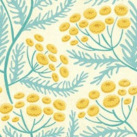 Tansy Block Print Floral Blue Yellow Cream ταπετσαρία