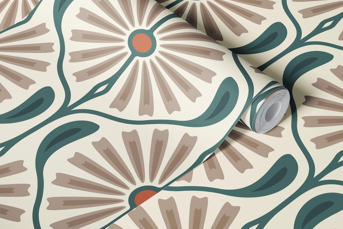 Retro Sunburst Charm in Beige Green - L wallpaper roll