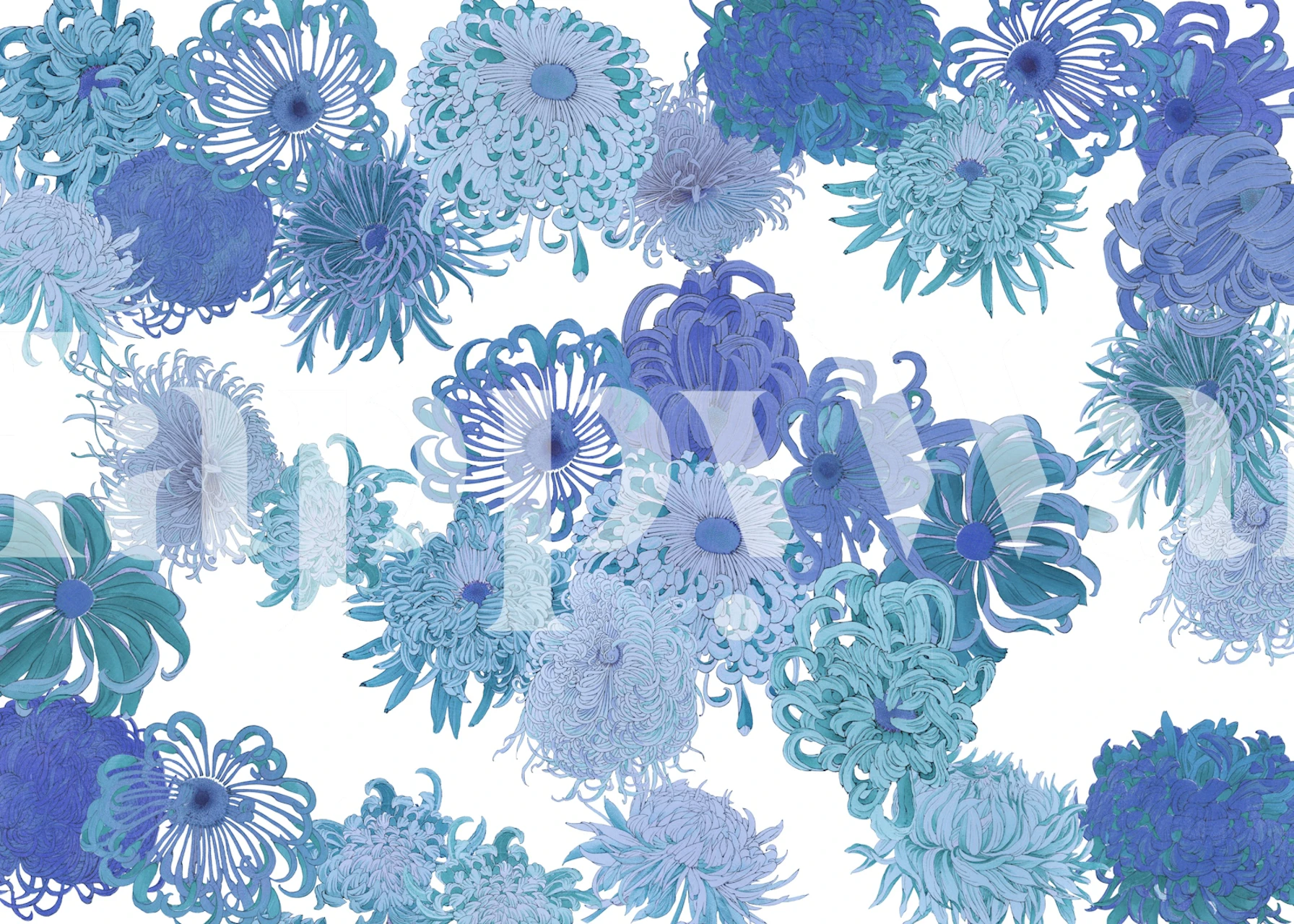 Dreamy Blossoms Blue floral wallpaper in a room