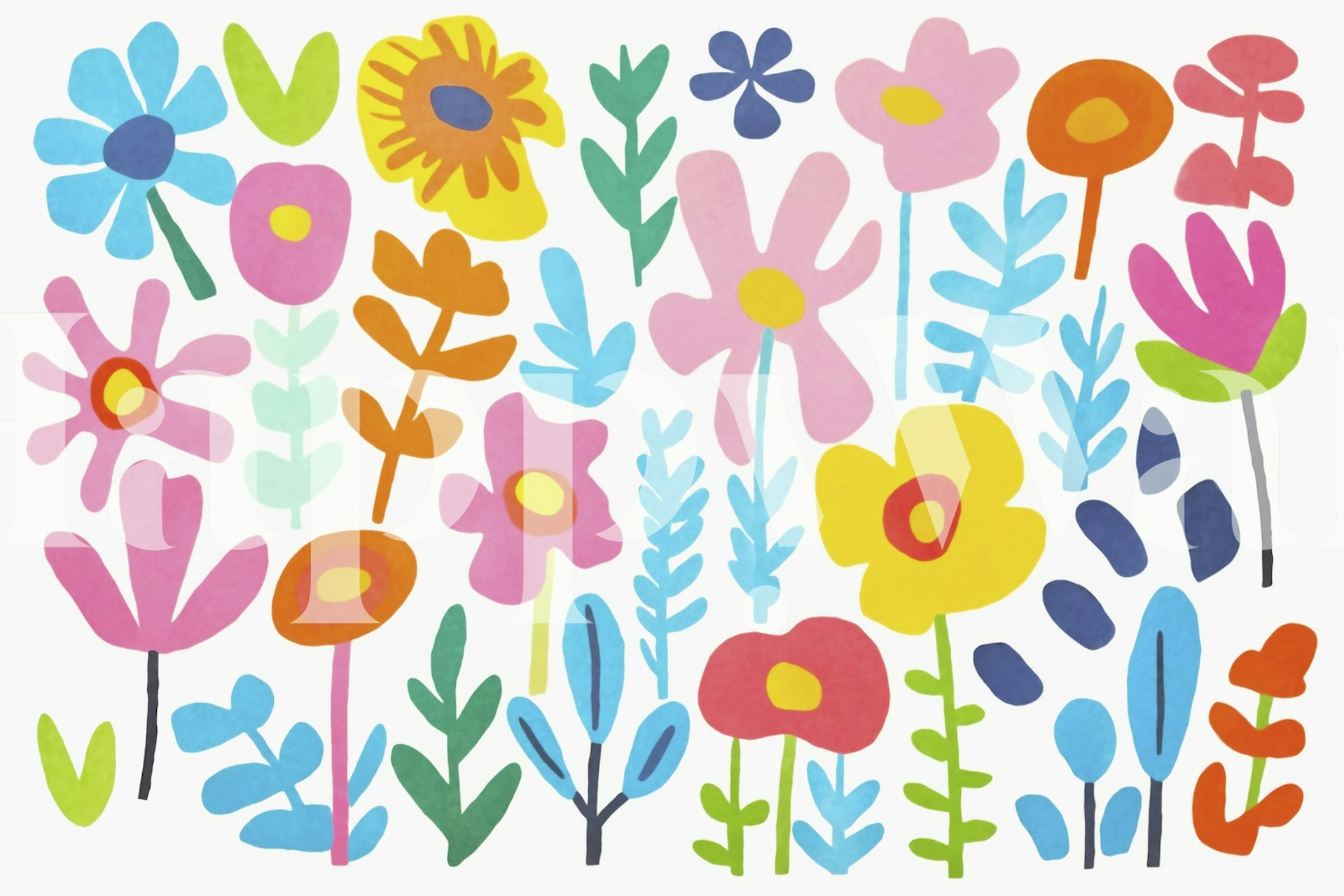 Barevná květinová tapeta ve světlé místnosti