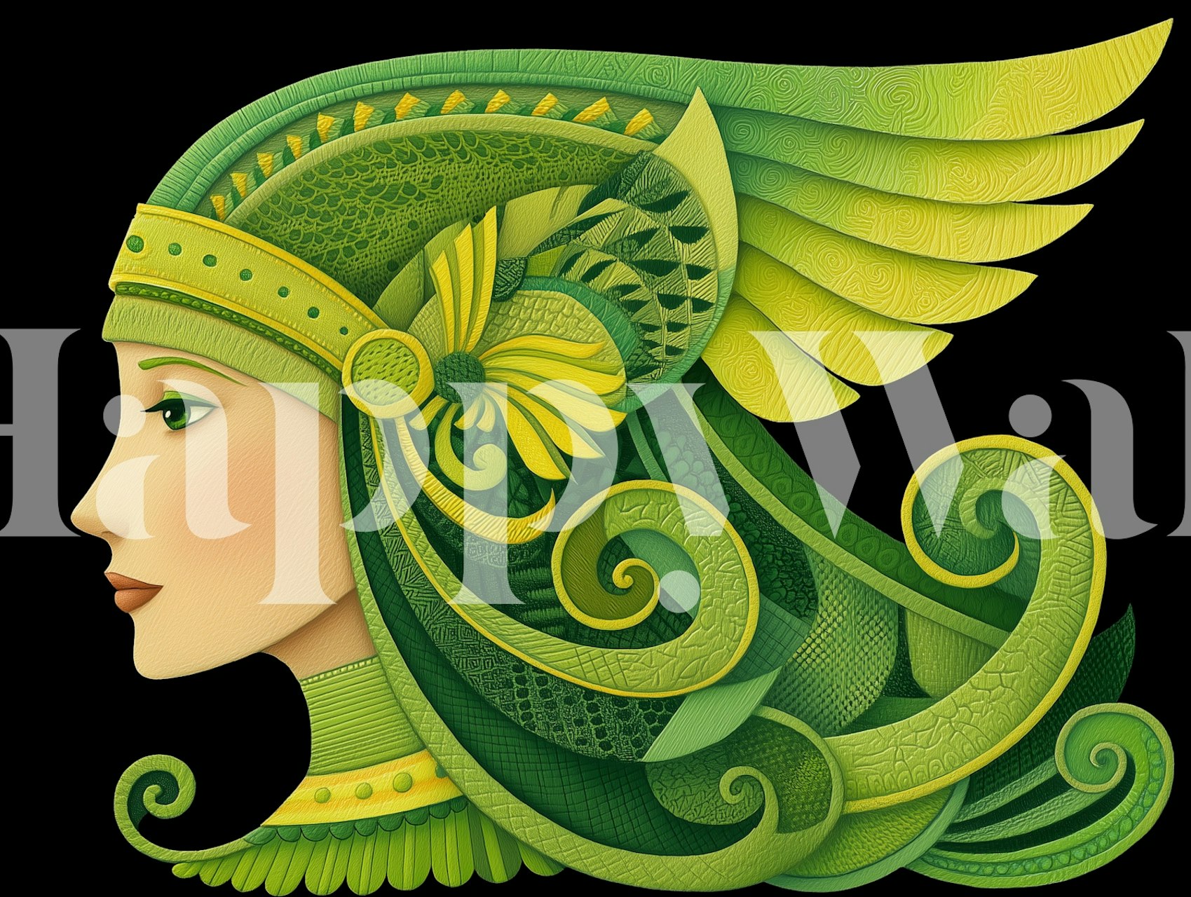 Papier peint Emerald Goddess Portrait dans une pièce