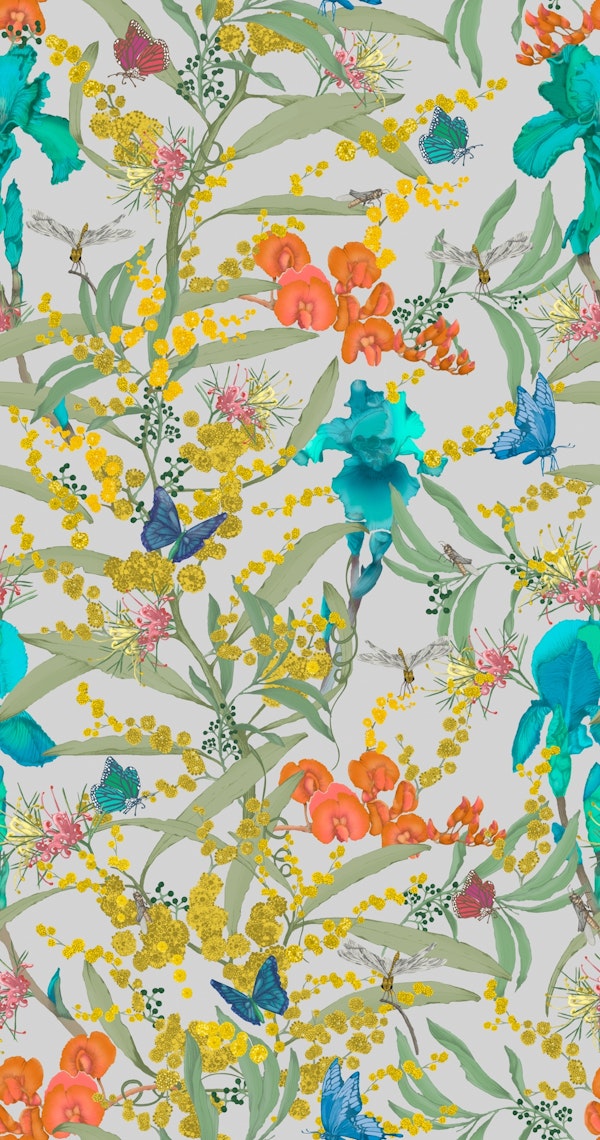 Magic Garden with Royal Iris on Light Grey