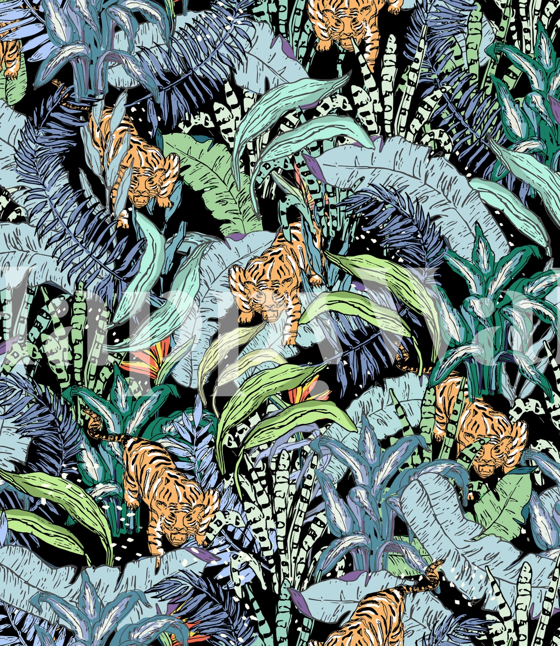 Papier peint Jungle Leopard avec une verdure luxuriante et des léopards cachés