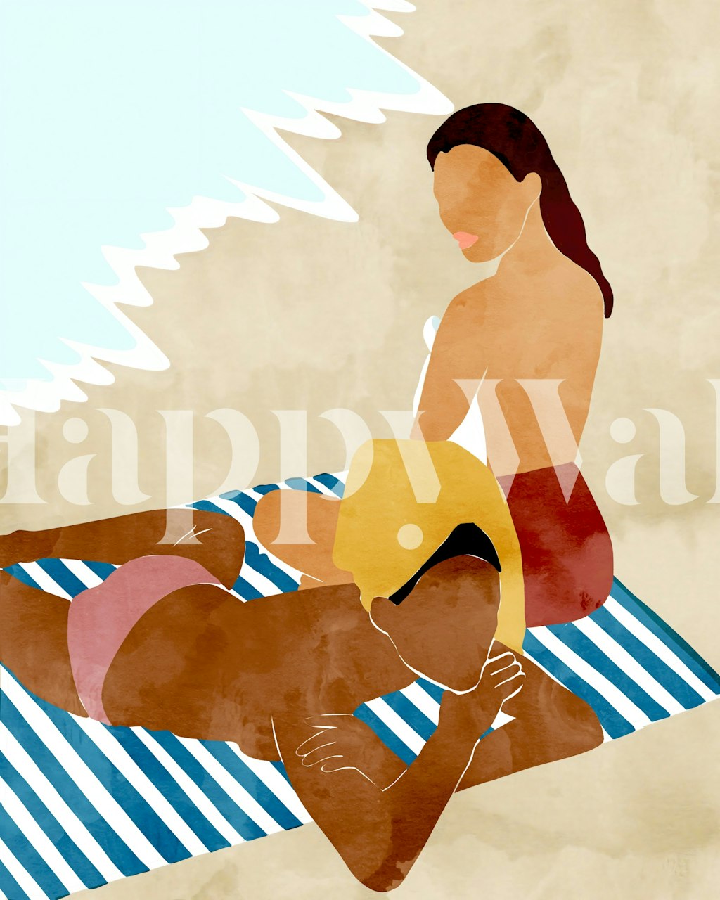 Tapeta s plážovým motivem, na které se dva přátelé relaxují