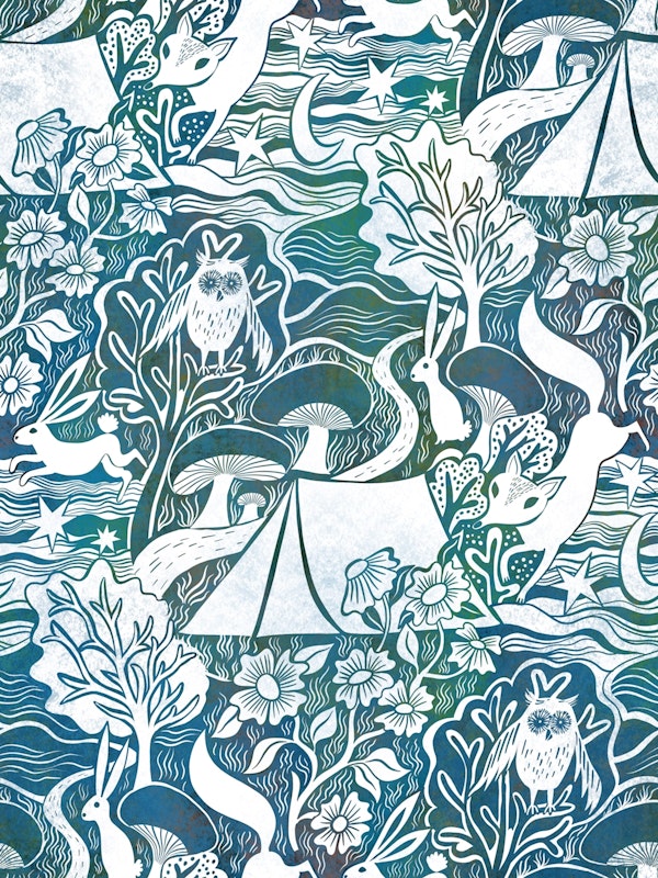 campsite adventures blockprint Blue