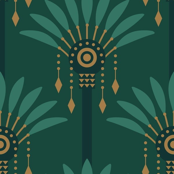 Art Deco Palms Dark Green Large