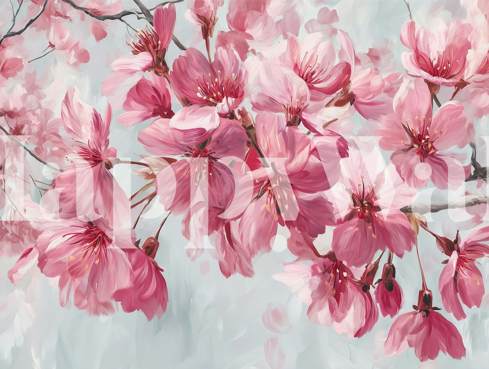 Blossoming cherry wallpaper design in a room