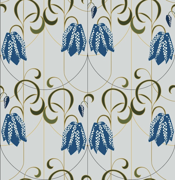 Art deco Checkered lily denim blue