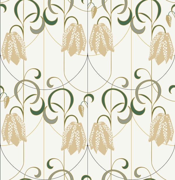 Art deco Checkered lily ivory sage