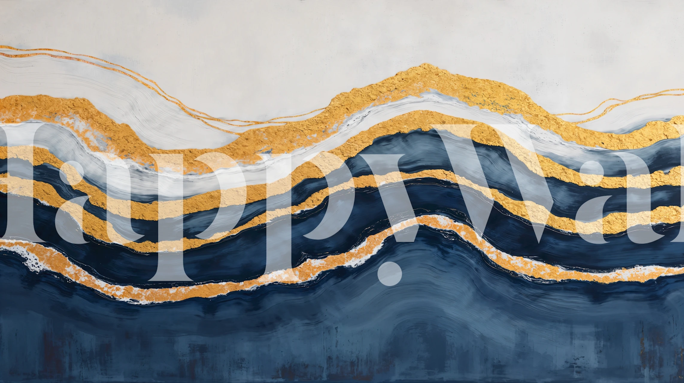 Wavy navy and gold abstract wallpaper with textured patterns