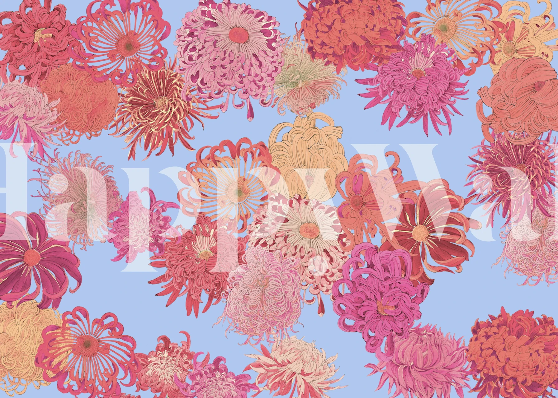 Blooming floral wallpaper design in a room