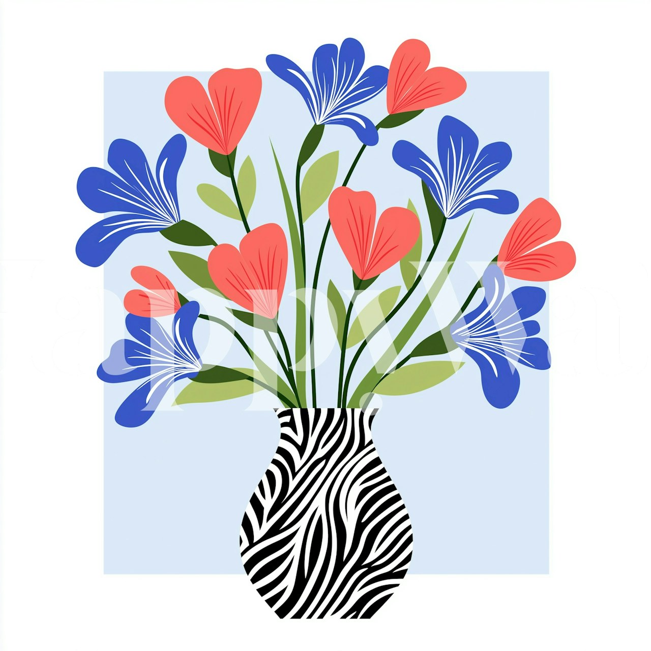 Zebra Vase with Blue and Pink Flowers tapet