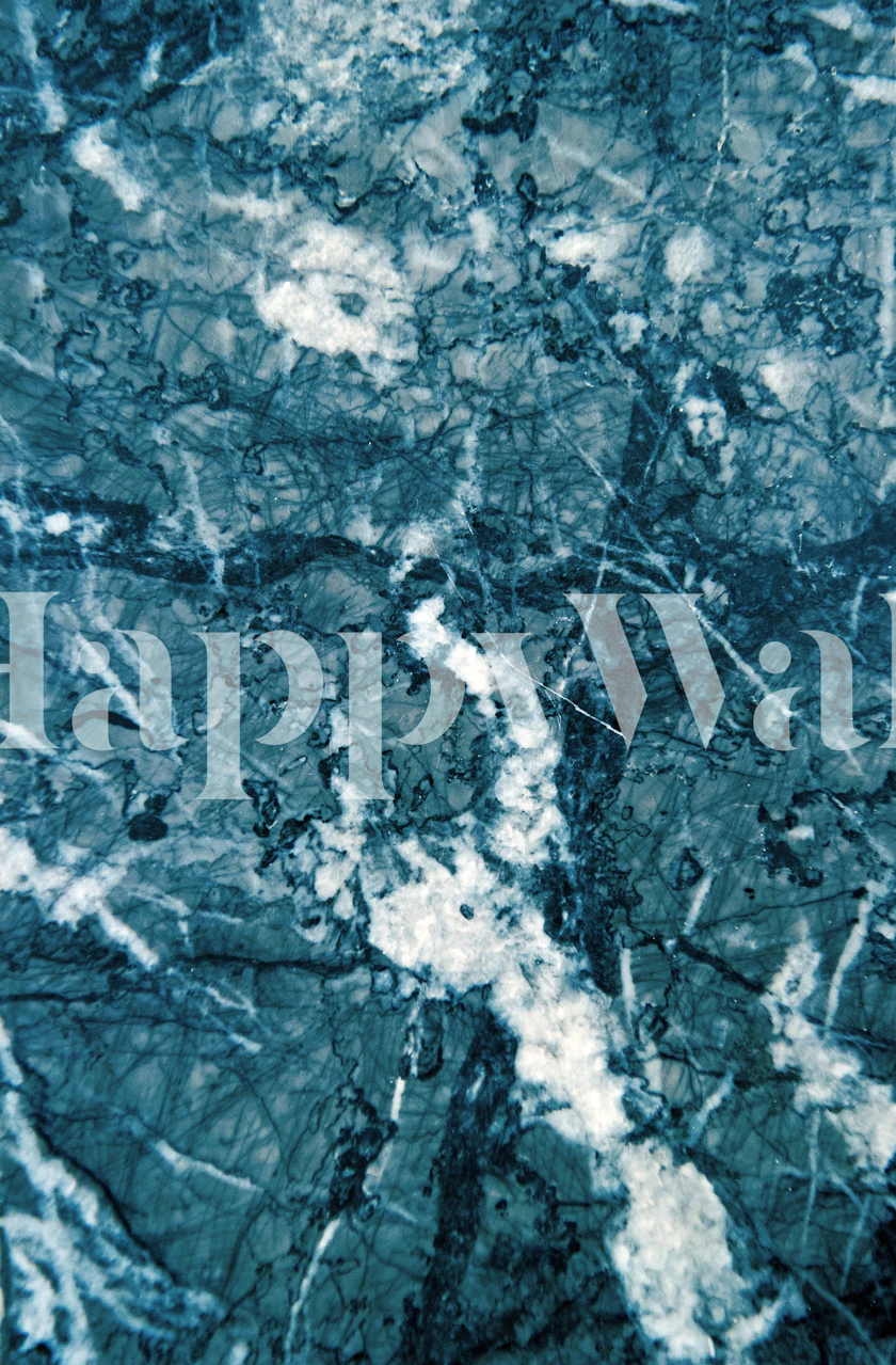 Teal blue marble texture wall mural with white and gray veining for luxurious interior decor