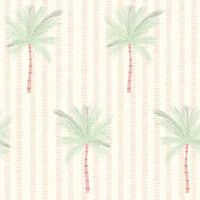 Boho palm tree on pastel pink & cream stripe wallpaper