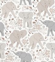 Elephants in Wildflowers - taupe neutrals tapete